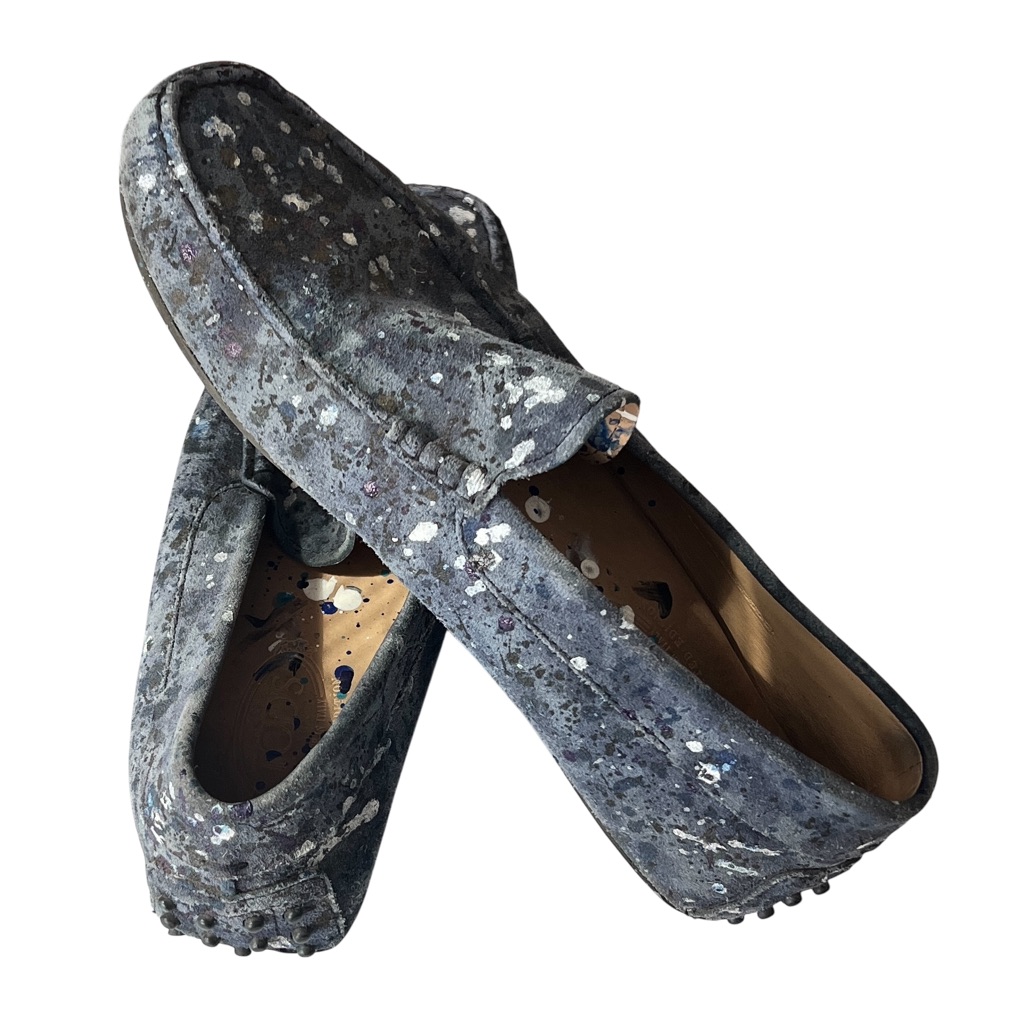 Tod's Blue Suede Splatter Loafers